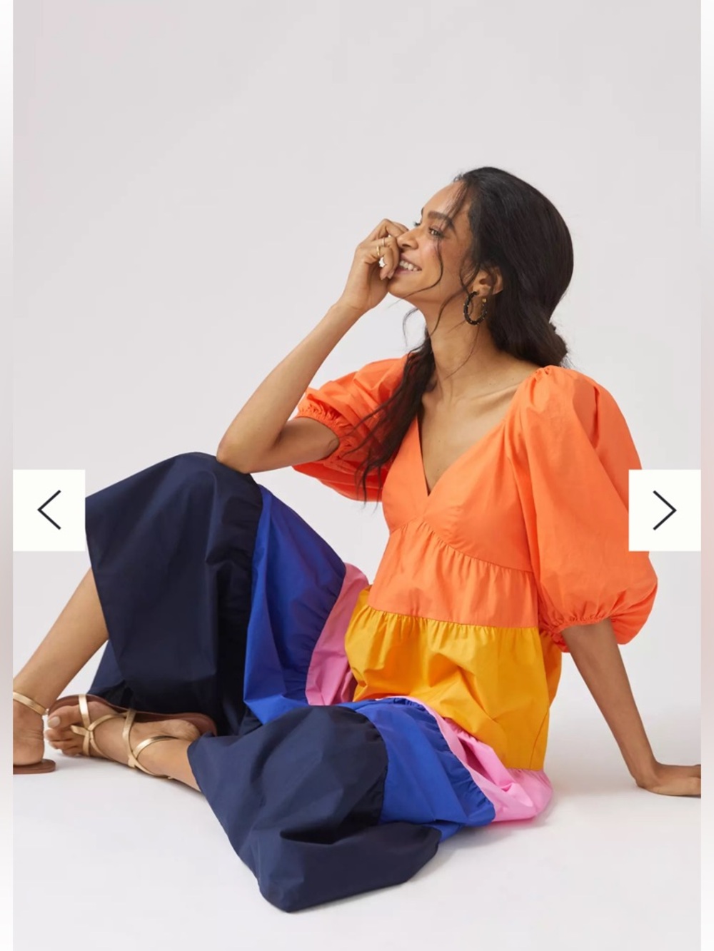 NEW FARM RIO Cotton Tiered RufflePuff Sleeves Colorblock Maxi Dress, Medium - Picture 4 of 16